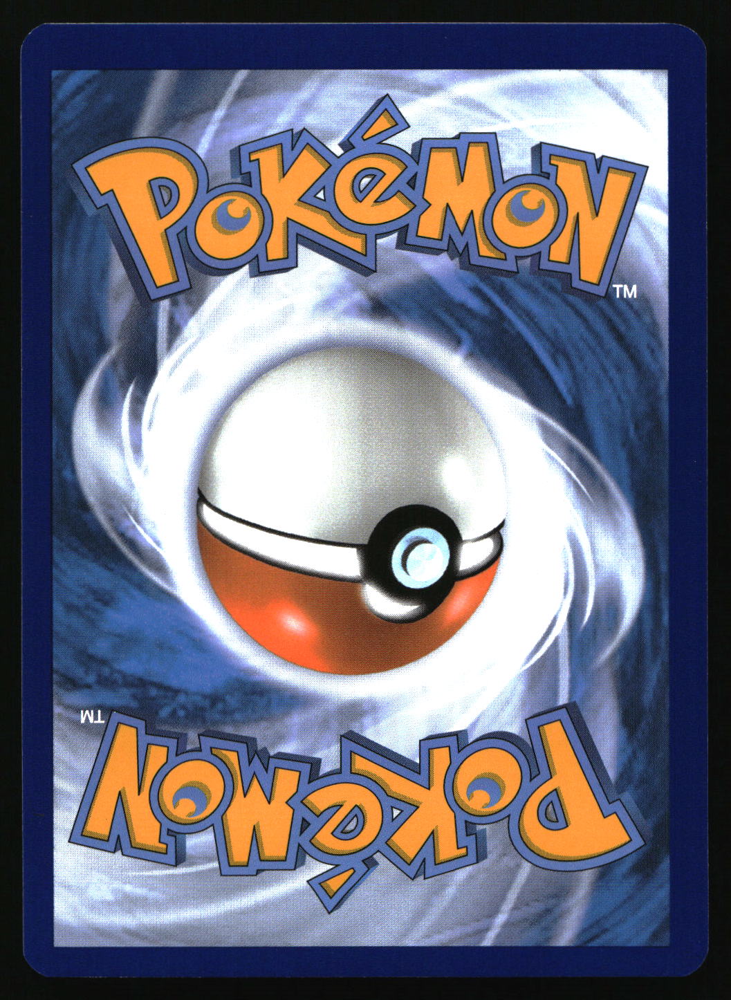 Pokémon trading card with a Poké Ball design on a swirling blue and white background.