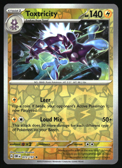 Pokémon trading card featuring Toxtricity with a yellow border and text.