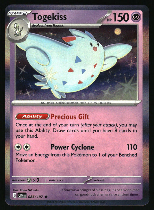 Pokémon trading card featuring Togekiss with detailed text and graphics.