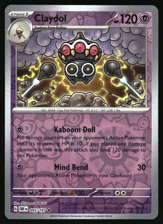 Pokémon trading card featuring Claydol with purple and gray design