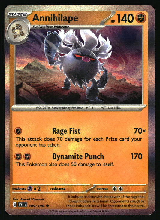 Pokémon trading card featuring Annihilape with orange border and character illustration.