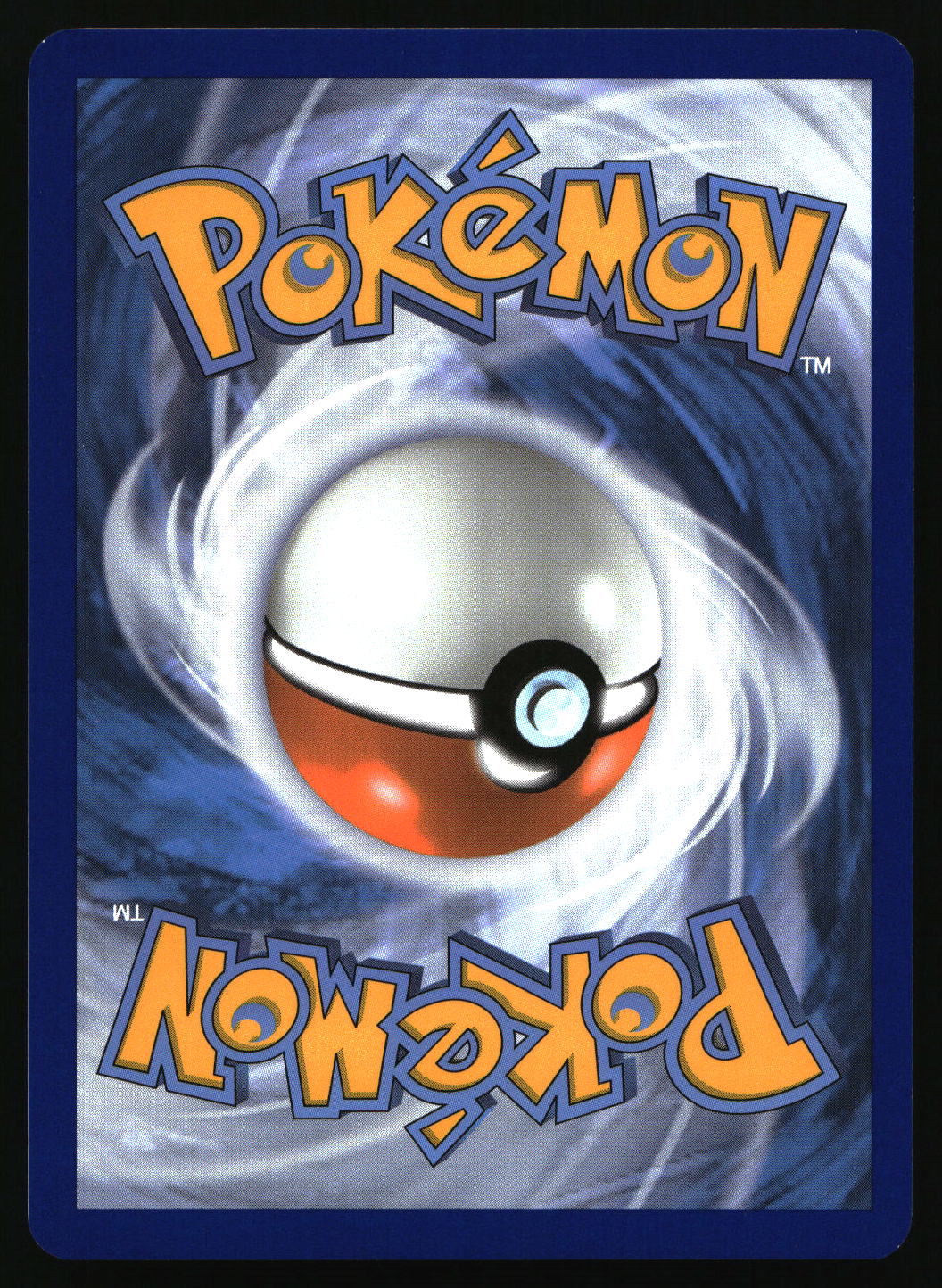 Pokémon trading card with a Poké Ball design on a swirling blue and white background