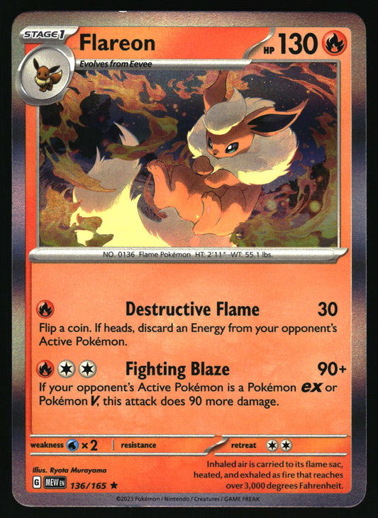 Pokémon trading card featuring Flareon with detailed artwork and text.