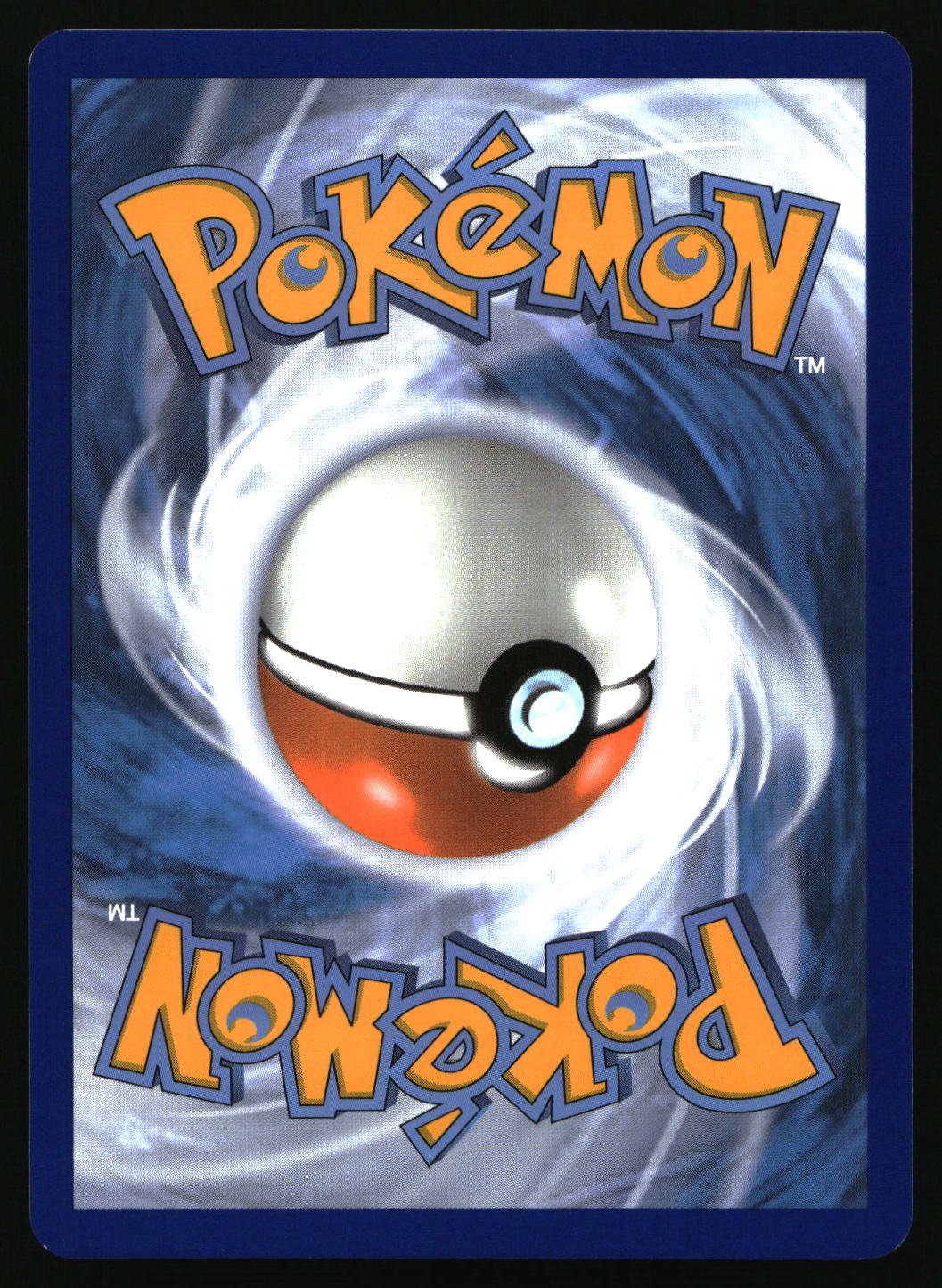 Pokémon trading card with a Poké Ball design on a swirling blue and white background