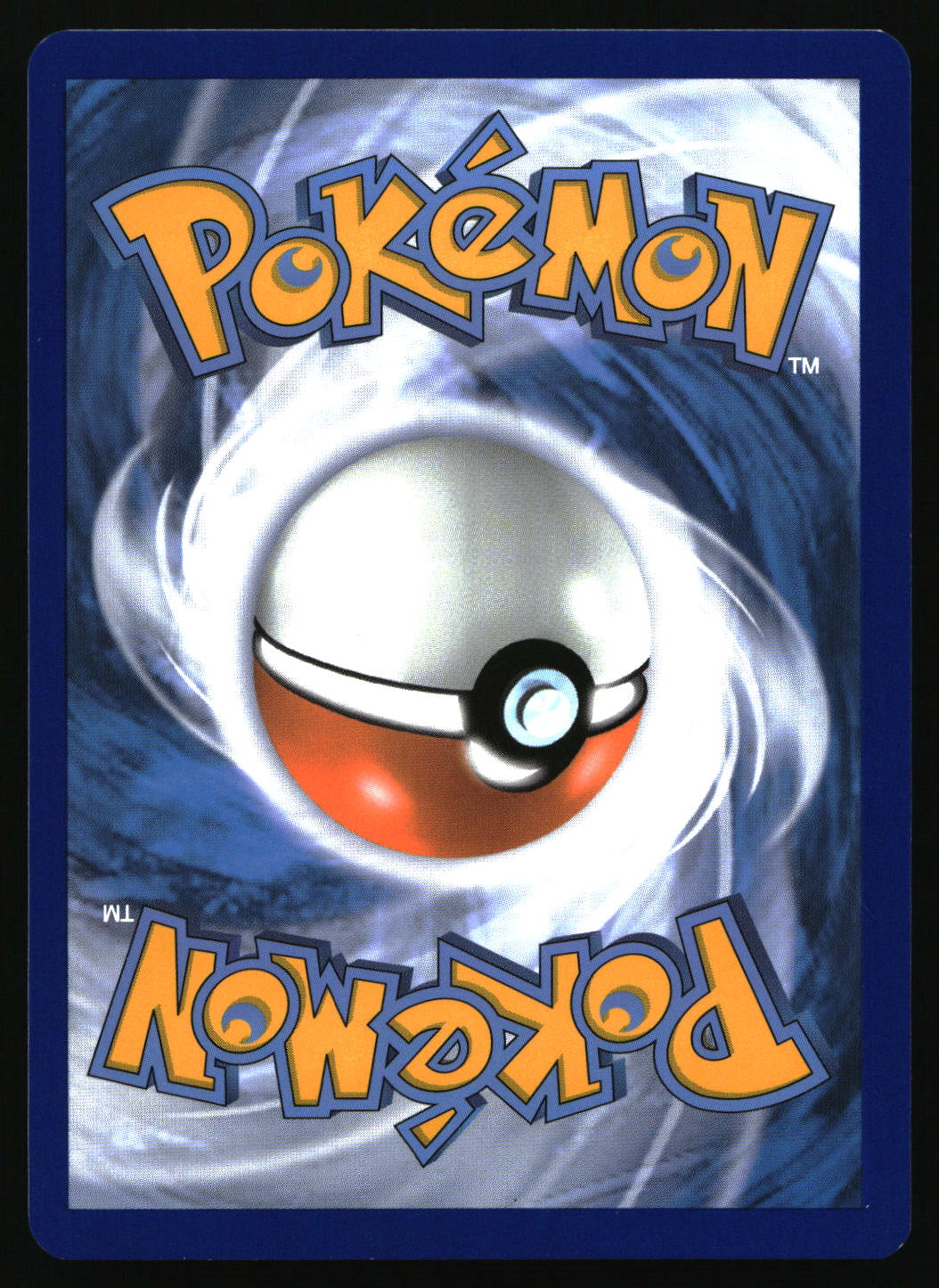 Pokémon trading card with a Poké Ball design on a swirling blue and white background