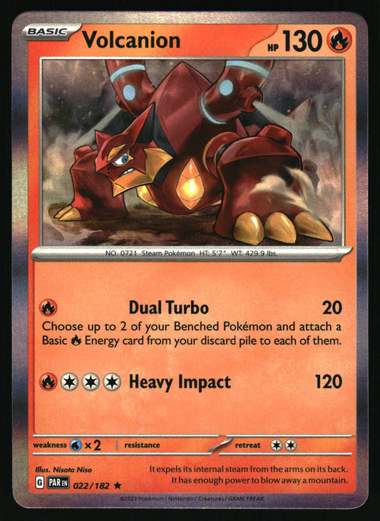 Pokémon trading card featuring Volcanion with orange border and text.