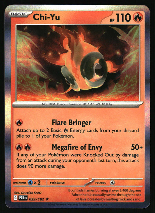 Pokémon trading card featuring Chi-Yu with fiery design and text.