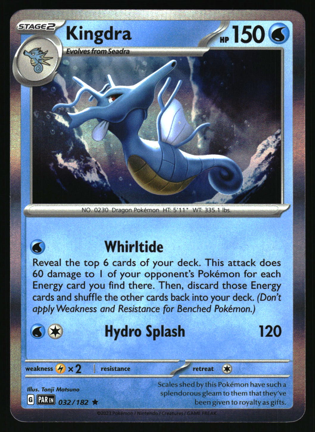 Pokémon trading card featuring Kingdra with blue and silver border