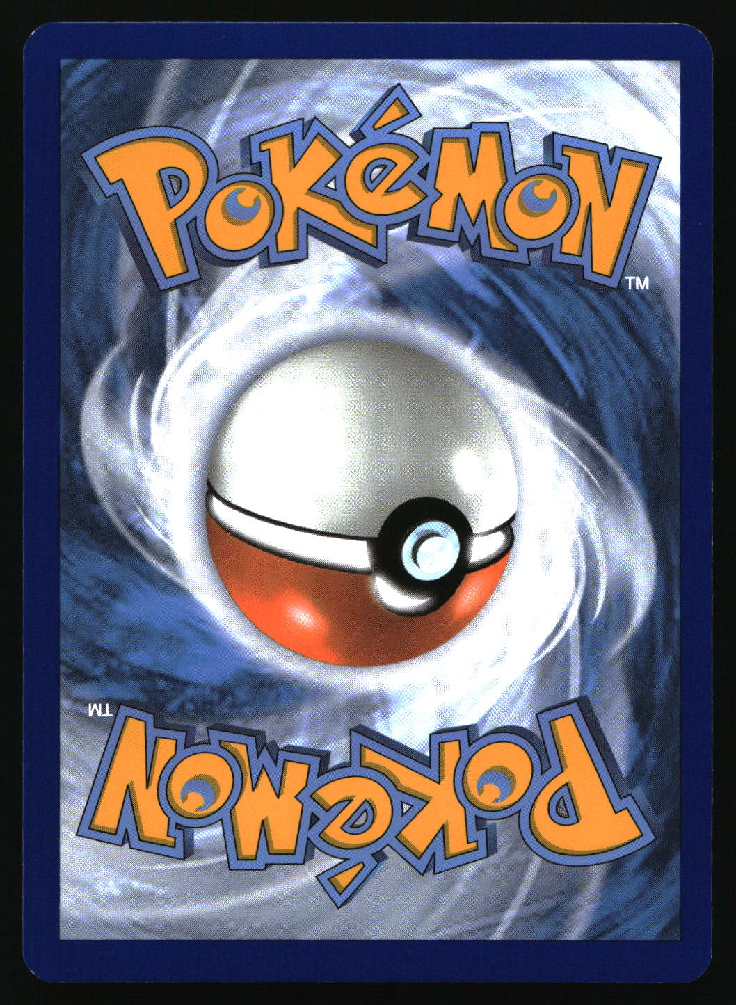 Pokémon trading card with a Poké Ball design on a swirling blue and white background
