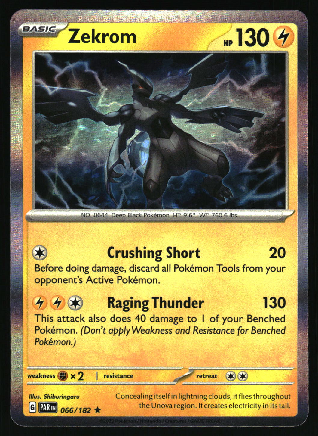 Pokémon trading card featuring Zekrom with detailed artwork and text.