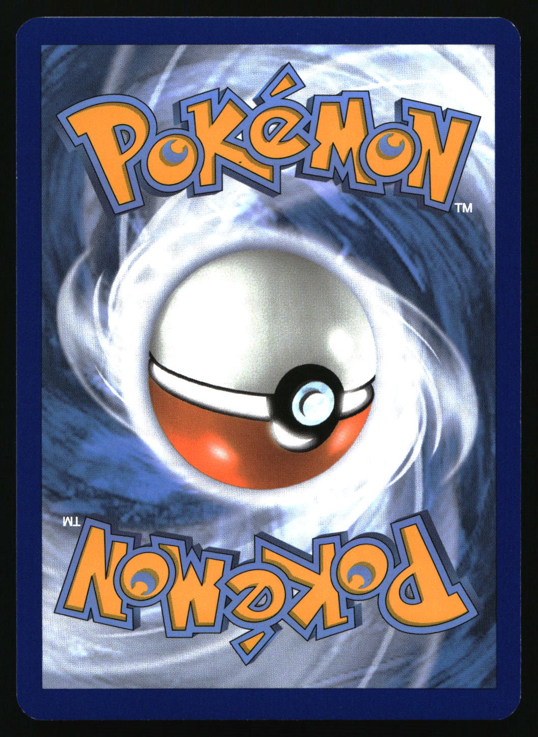 Pokémon trading card with a Poké Ball design on a swirling blue and white background