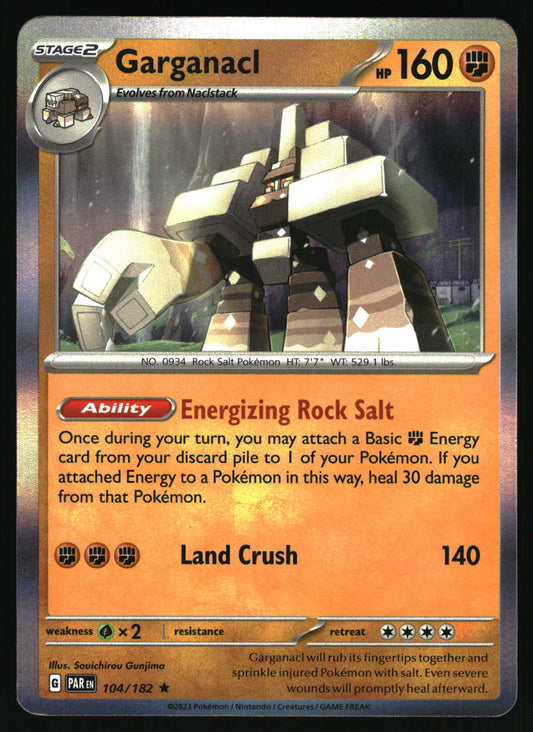 Pokémon trading card featuring Garganacl with robot illustration and text.