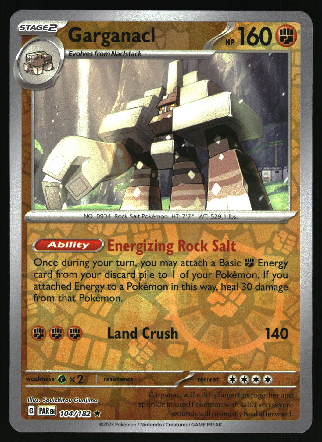 Pokémon trading card featuring Garganac with detailed artwork and text.
