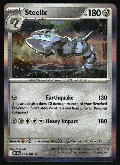 Pokémon trading card featuring Steelix with detailed artwork and text.