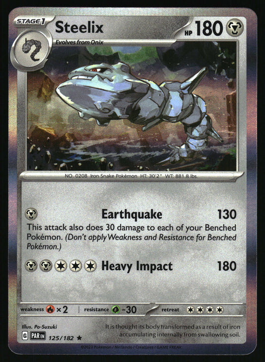 Pokémon trading card featuring Steelix with detailed artwork and text.