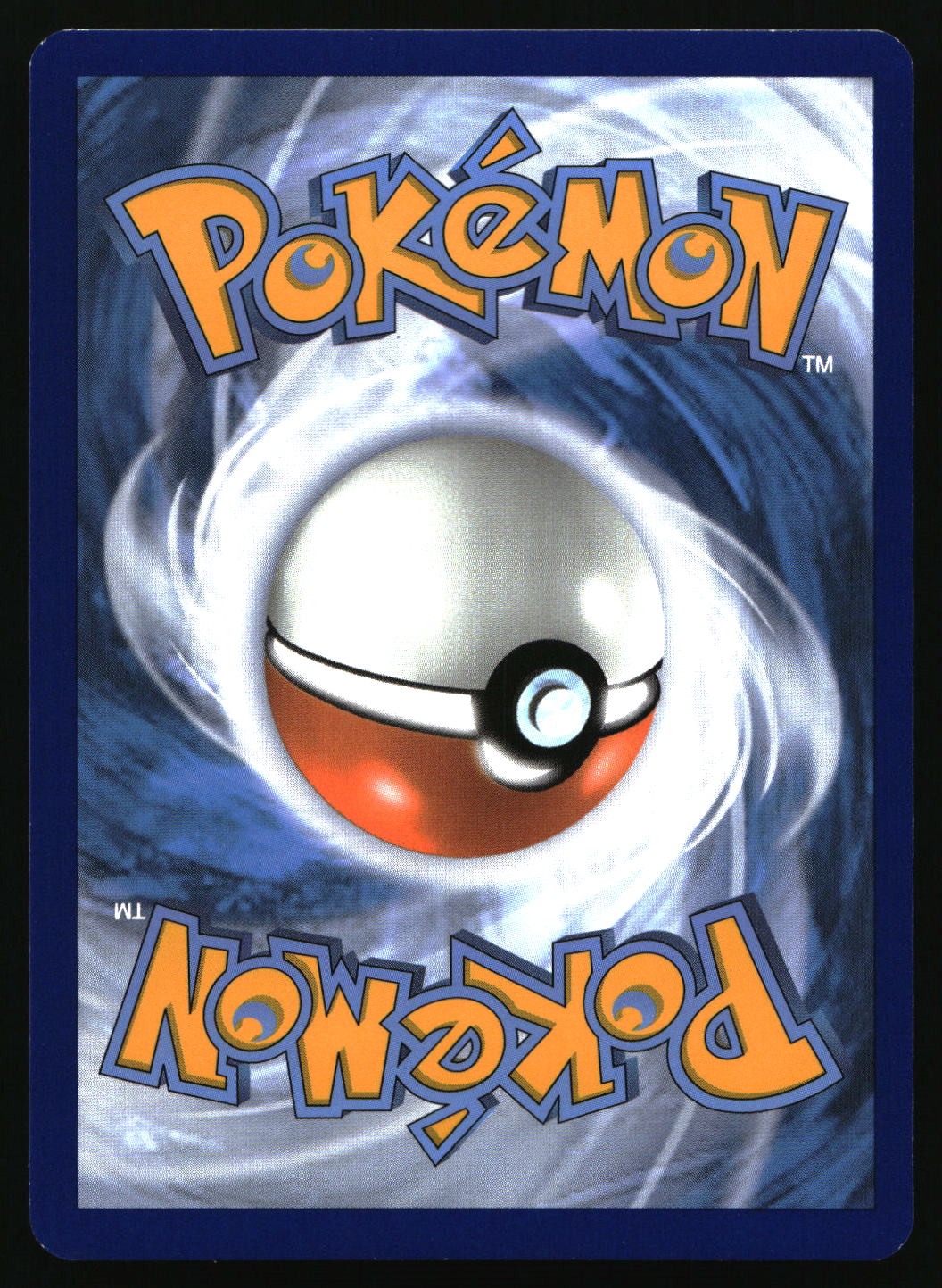 Pokémon trading card with a Poké Ball design on a swirling blue and white background