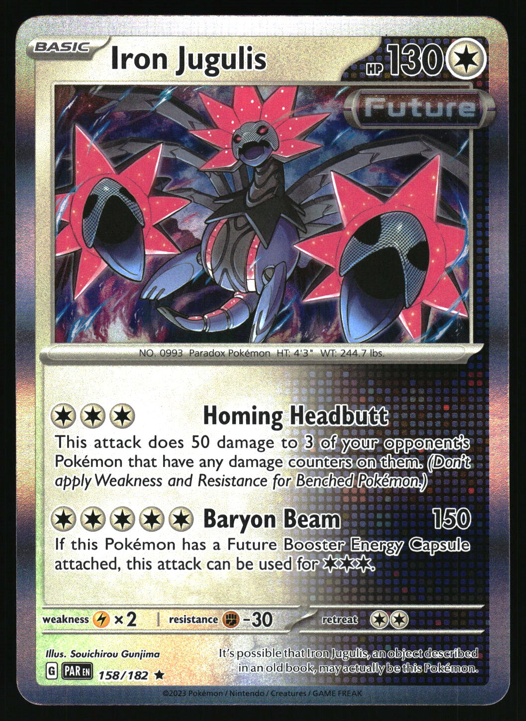 Pokémon trading card featuring Iron Jugulis with detailed artwork and text.