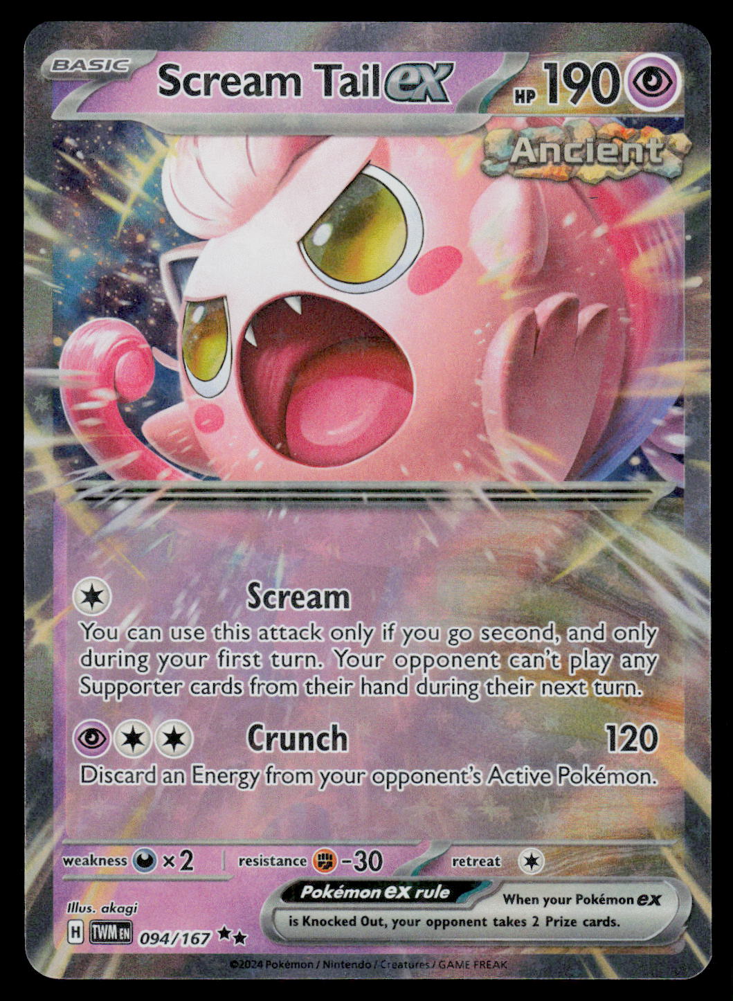 Pokémon trading card featuring Scream Tail EX with pink and purple design
