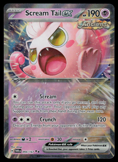 Pokémon trading card featuring Scream Tail EX with pink and purple design