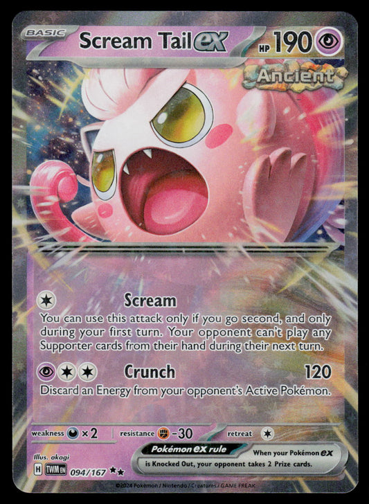 Pokémon trading card featuring Scream Tail EX with pink and purple design