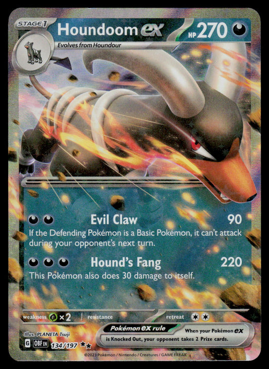 Houndoom EX Pokémon trading card with detailed artwork and text.