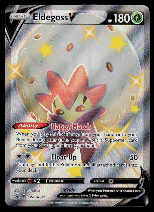 Pokémon trading card featuring Eldegoss with its abilities and stats.