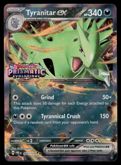 Pokémon trading card featuring Tyranitar EX with detailed artwork and text.