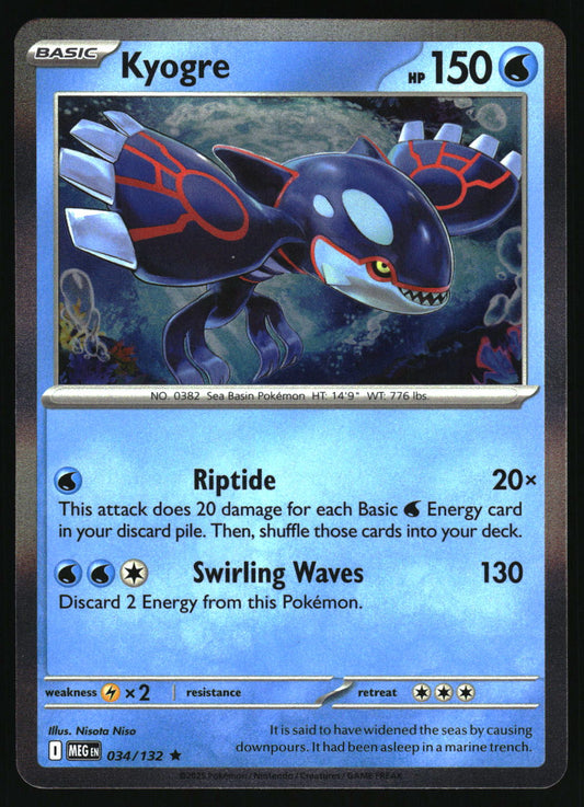 A single Pokémon trading card for Kyogre from the XY Evolutions set. The card has a blue gradient background, featuring artwork of the blue and black dragon-like creature with red markings.