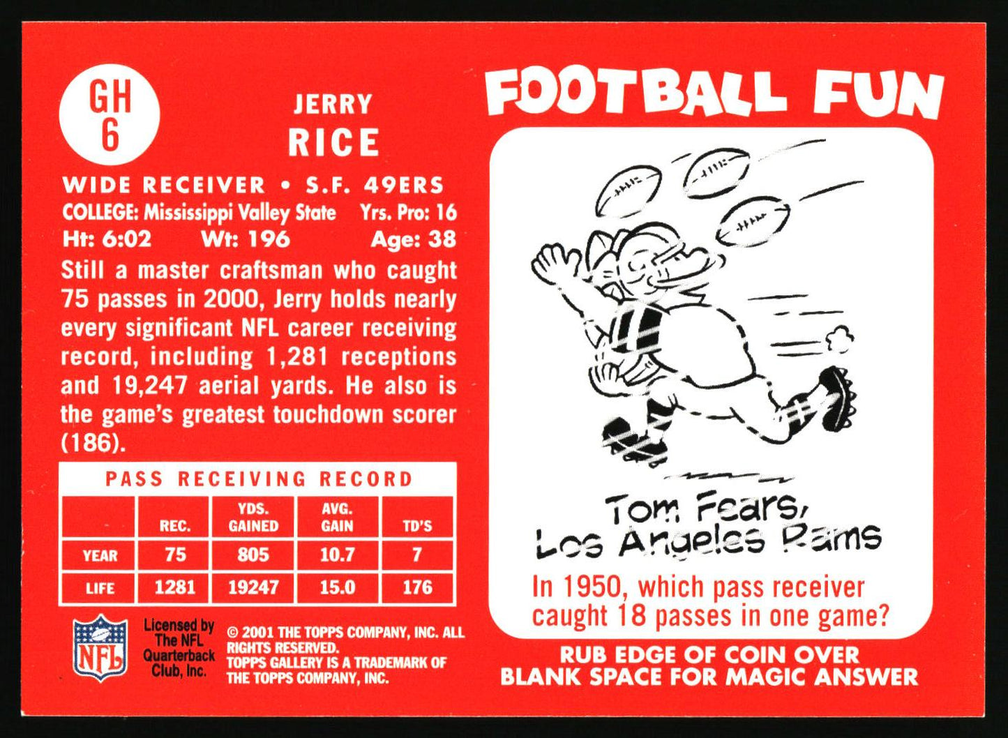 2001 Topps Gallery #GH6 Jerry Rice Heritage
