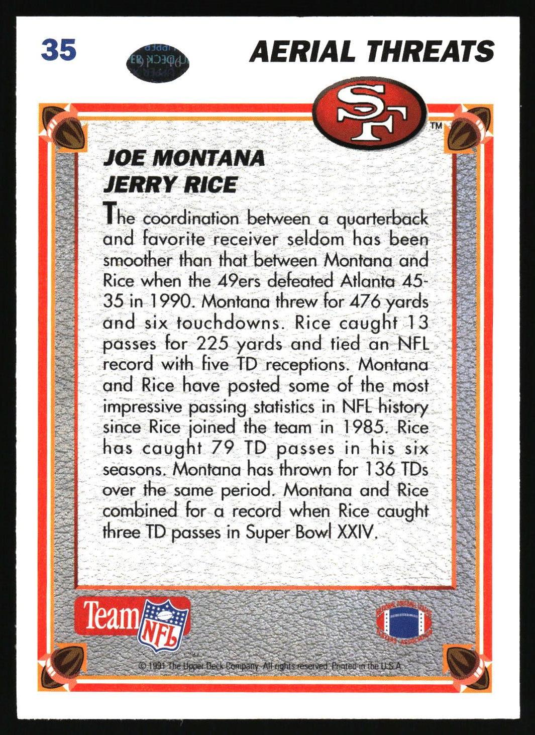 1991 Upper Deck #35 Joe Montana / Jerry Rice