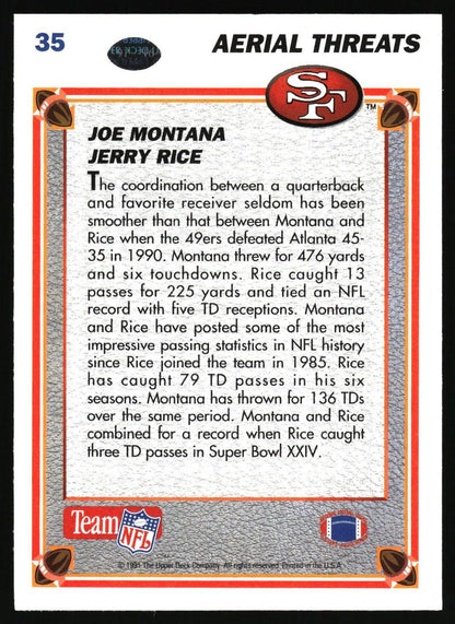 1991 Upper Deck #35 Joe Montana / Jerry Rice