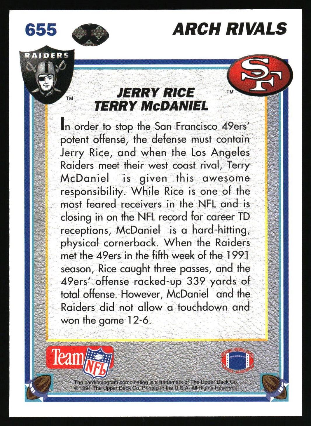1991 Upper Deck #655 Jerry Rice / Terry McDaniel