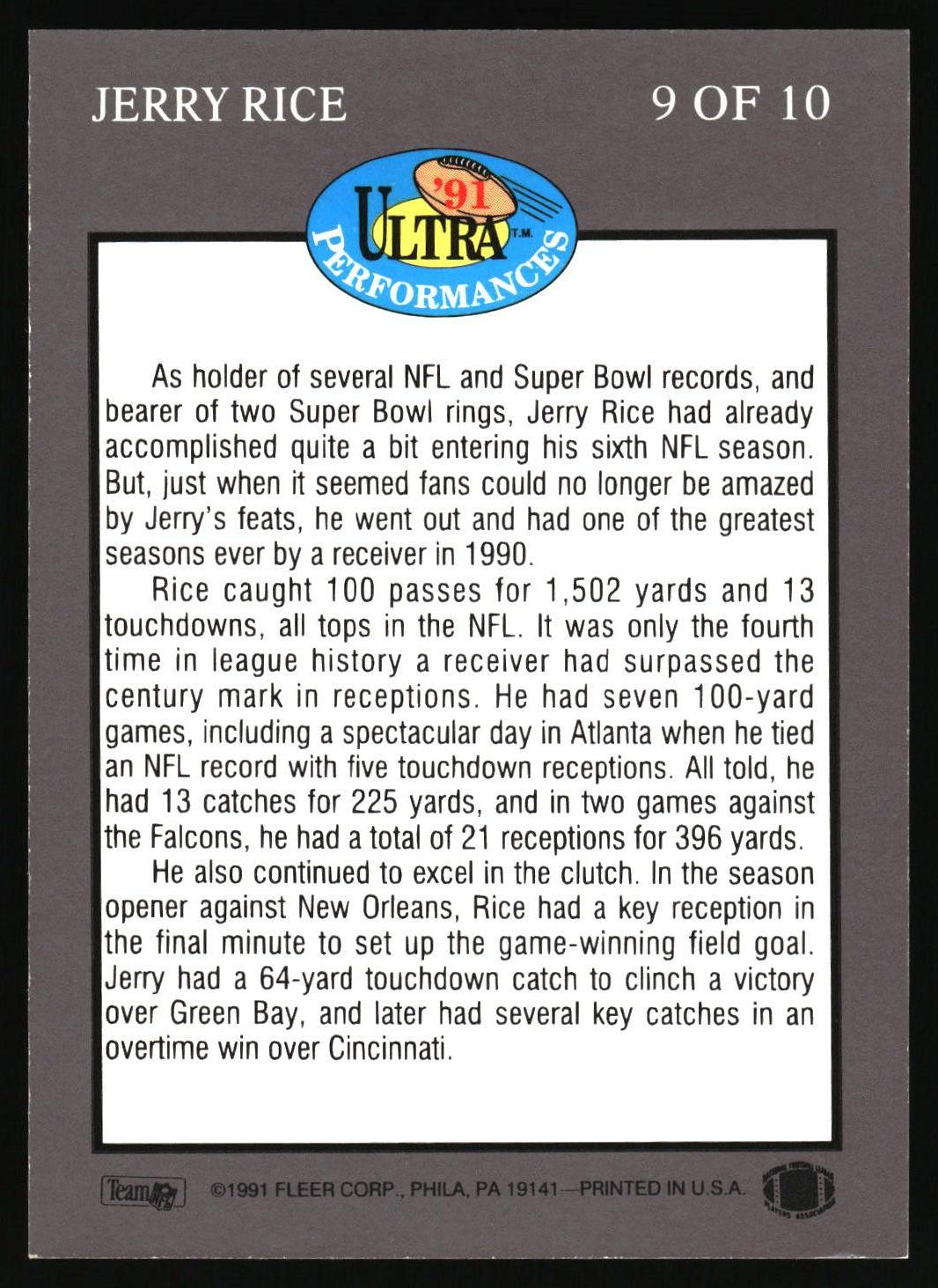 1991 Ultra #9 Jerry Rice Ultra Performances