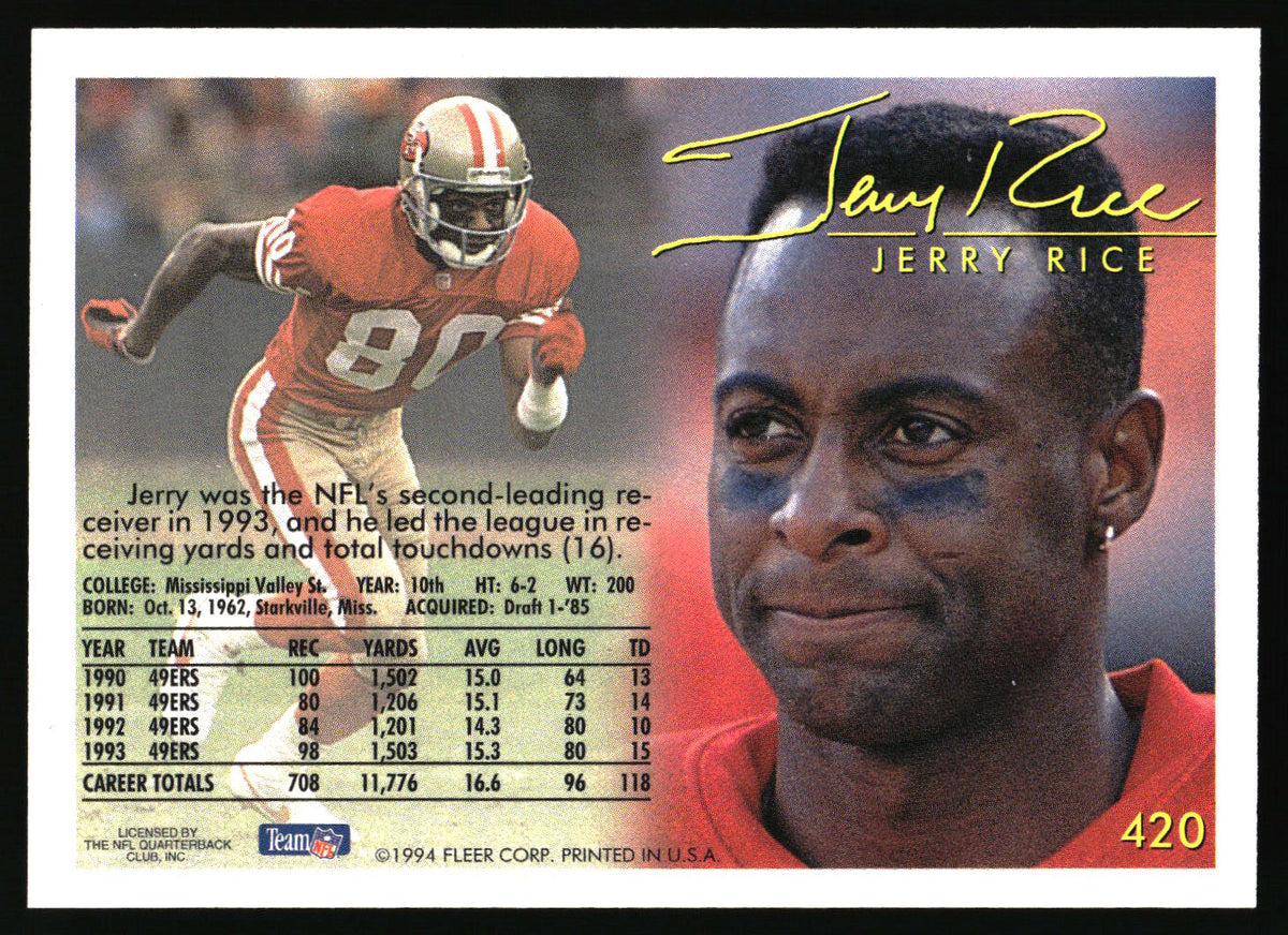 1994 Fleer Shell FACT #108 Jerry Rice