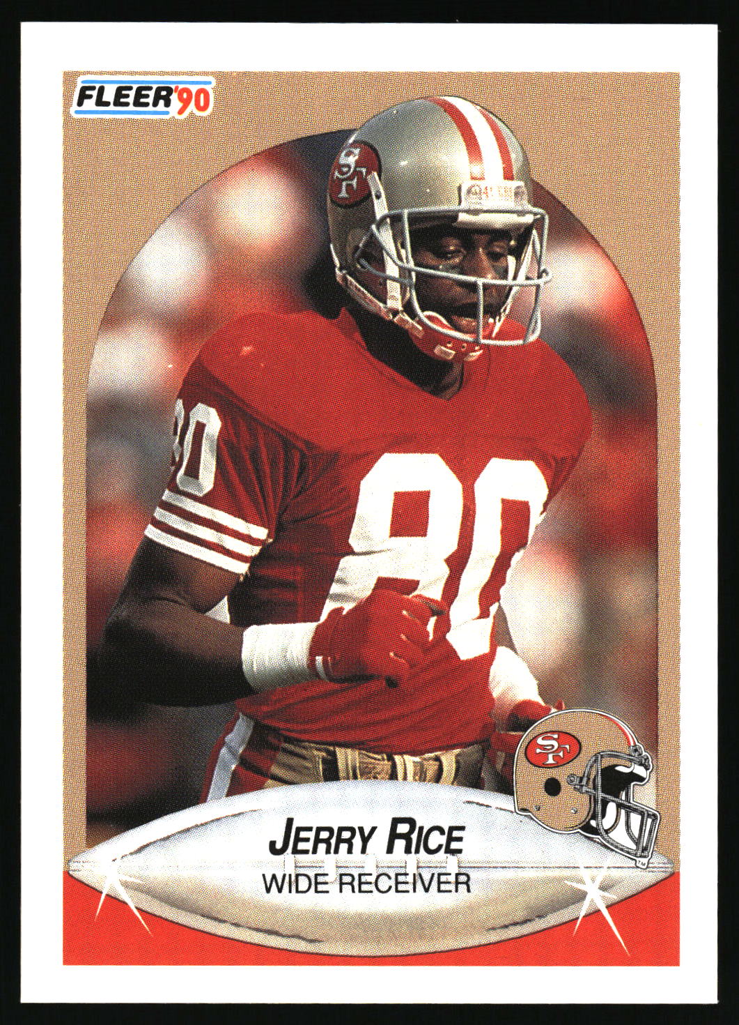Vintage Fleer 1990 NFL card featuring wide receiver Jerry Rice