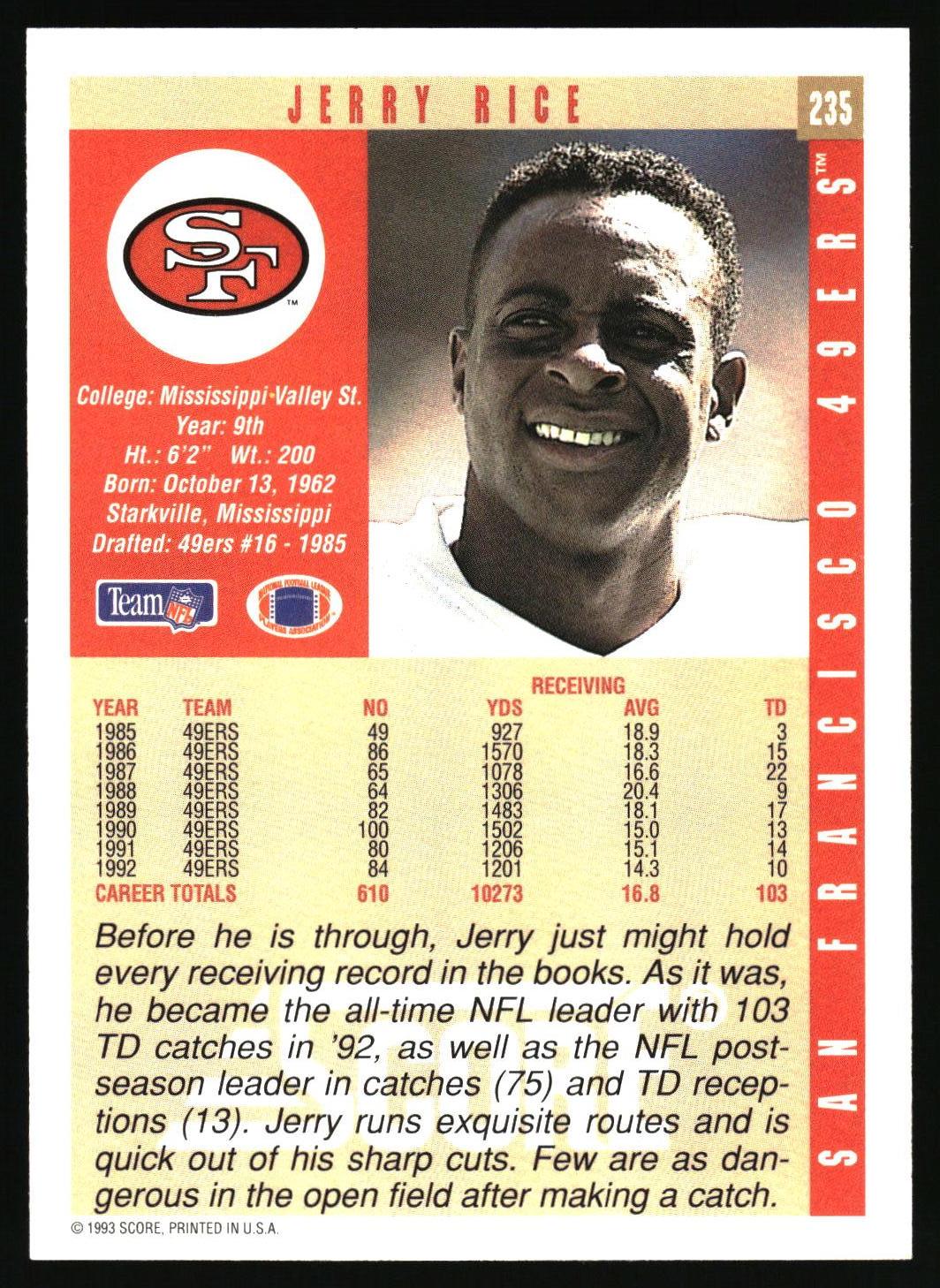 1993 Score #235 Jerry Rice
