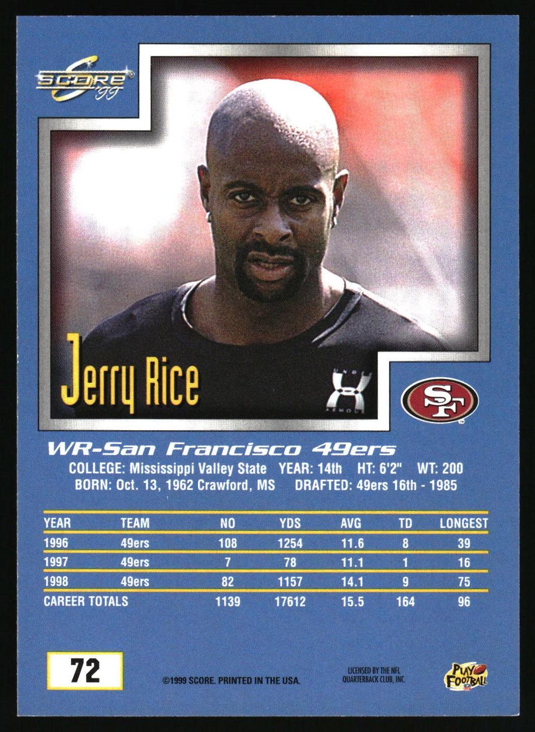 1999 Score #72 Jerry Rice