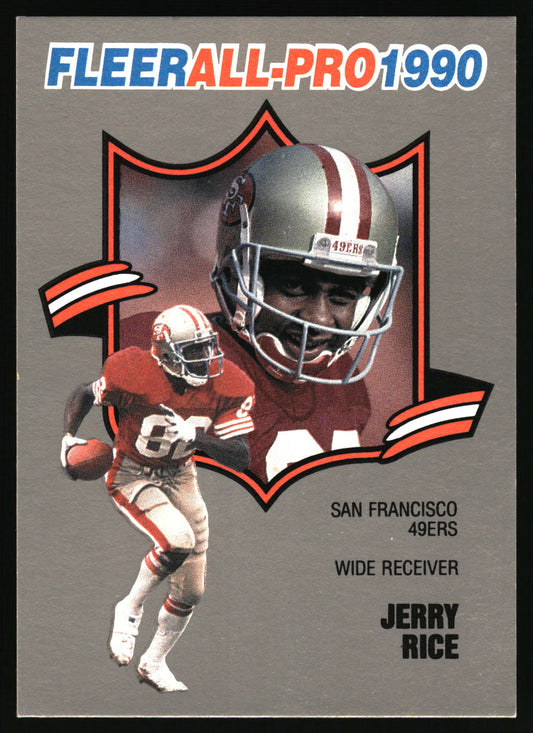 Fleer All Pro 1990 NFL card featuring Jerry Rice from the San Francisco 49ers