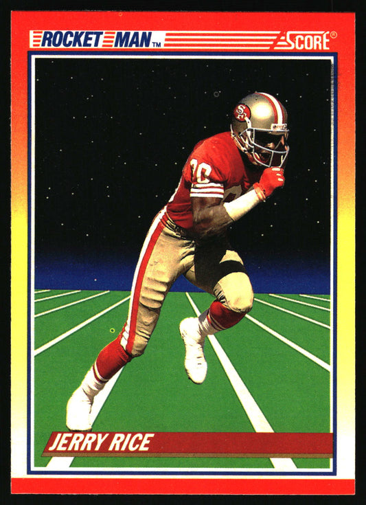 Score card featuring the Rocket Man Jerry Rice