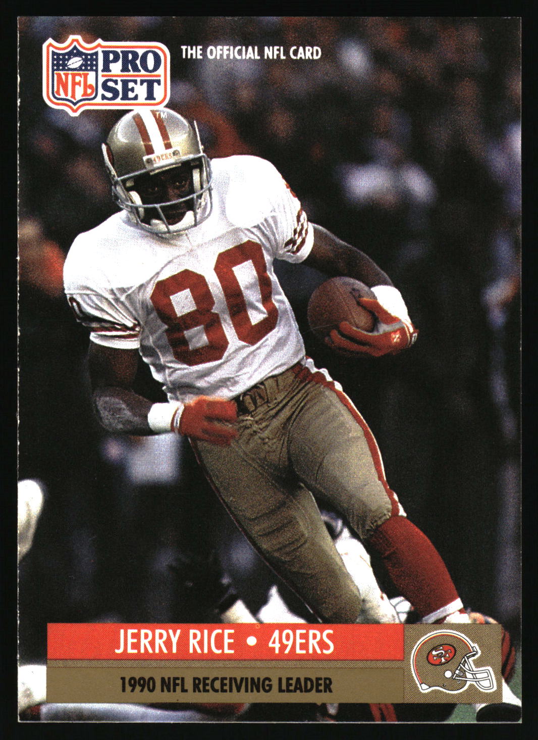 1990 NFL Pro Set card featuring Jerry Rice 49ers receiving leader
