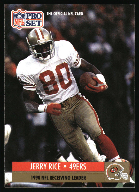 1990 NFL Pro Set card featuring Jerry Rice 49ers receiving leader