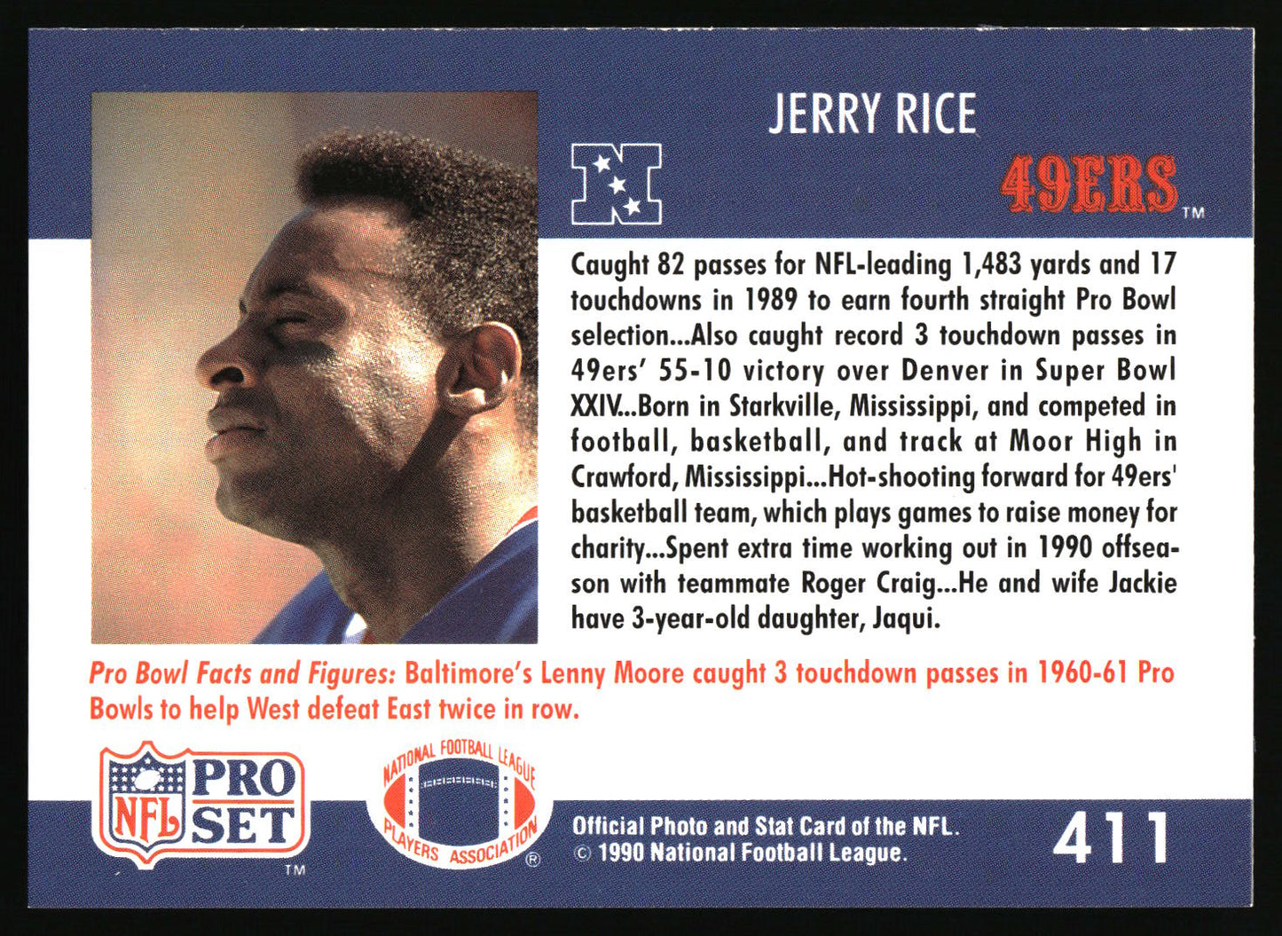 NFL 1990 stat card Jerry Rice 49ers