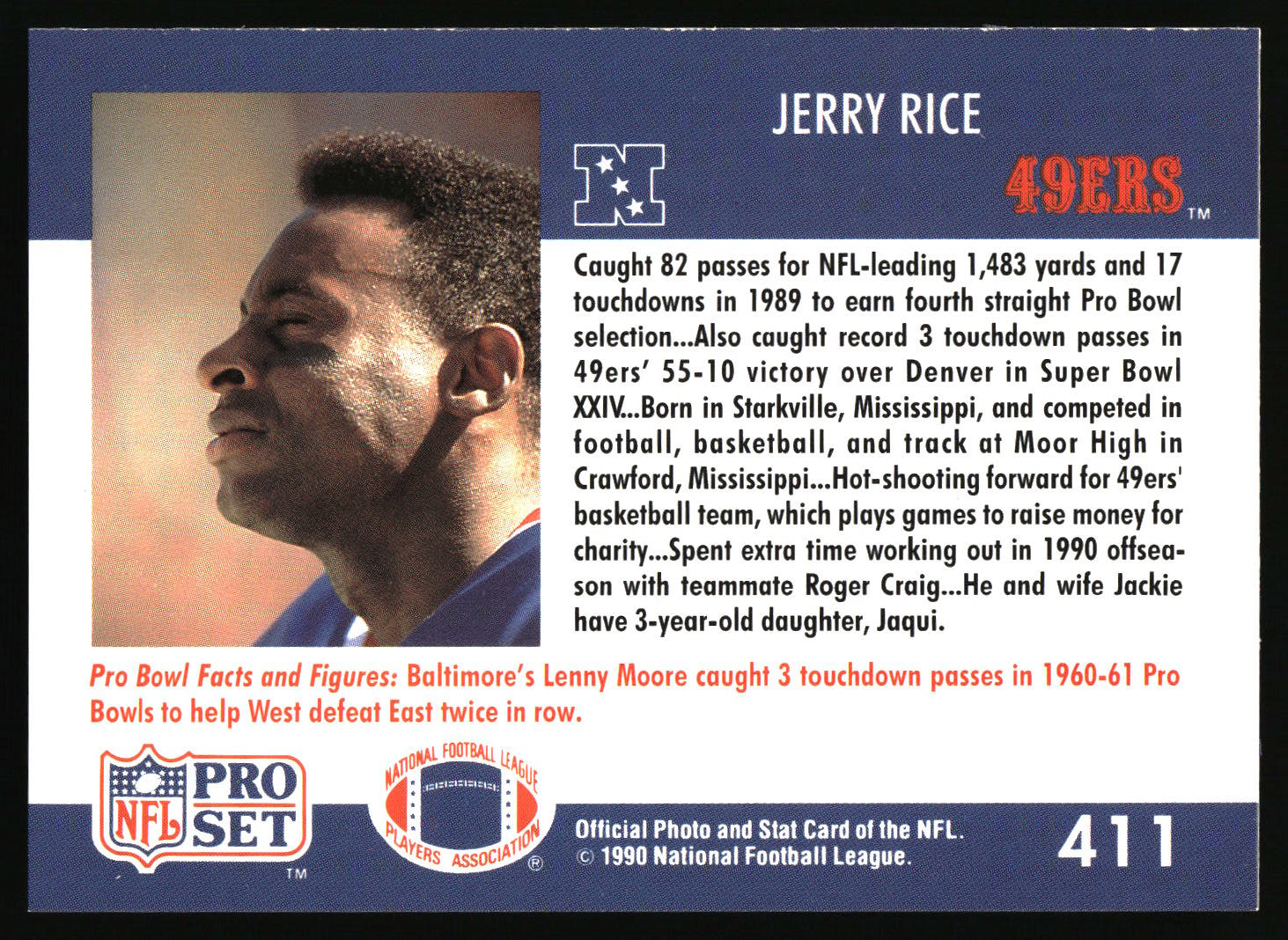 NFL 1990 stat card Jerry Rice 49ers