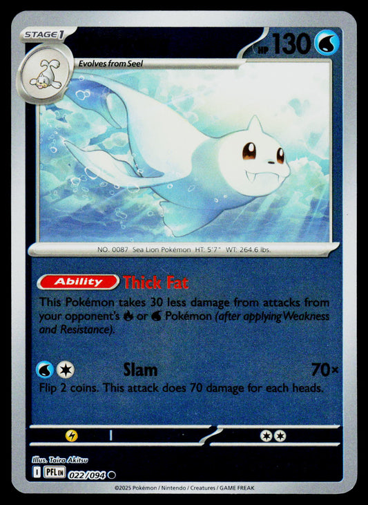 A single Pokémon trading card featuring the Sealed Water type character Thick Fat. The card has a dark blue border, a central illustration of the character swimming in water, and text detailing its 'Thick Fat' ability and 'Slam' attack.