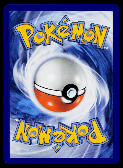 A Pokémon card back featuring the yellow and blue Pokémon logo at the top and bottom, with a large white and red Poké Ball centered over a swirling blue and white background.