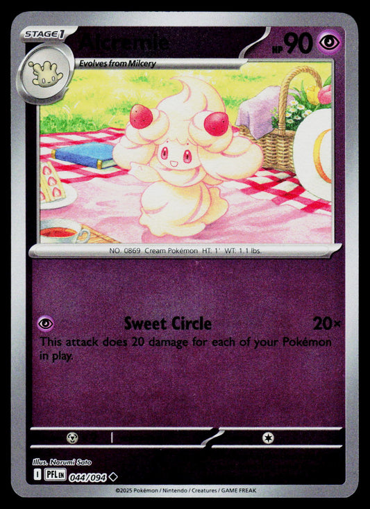 A single Pokémon trading card featuring the character Alorimble, with a purple lower text area, a picnic illustration in the center, and a dark border around the card.