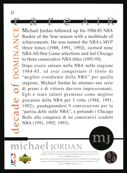 1994-95 Collector's Choice #J2 Michael Jordan Rare Air Decade of Dominance