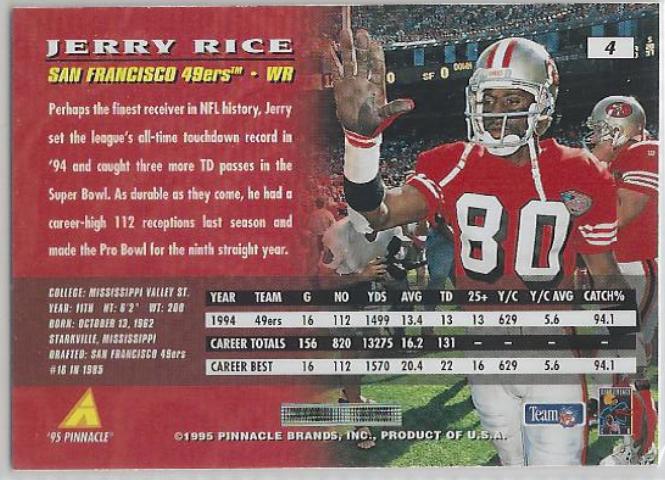 1995 Pinnacle #4 Jerry Rice