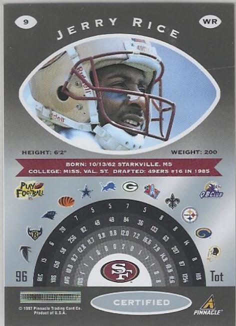 1997 Pinnacle Certified #9 Jerry Rice