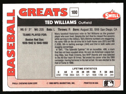 1991 Swell Baseball Greats #100 Ted Williams